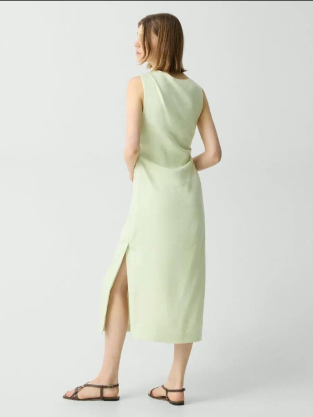 New Theory Linen Blend Draped Midi Dress Aloe - Picture 4 of 10